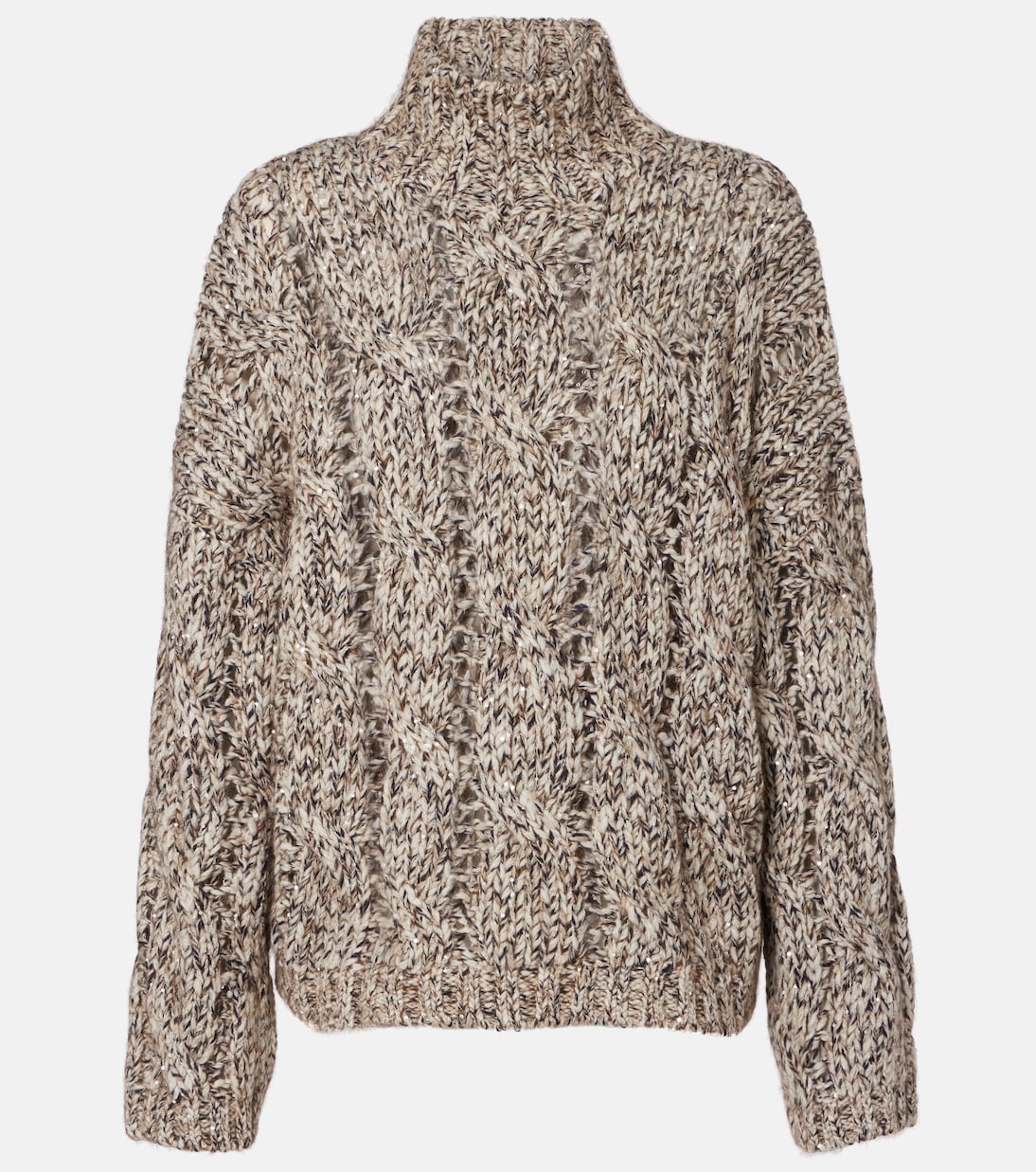 Cable-knit wool and cashmere turtleneck sweater | Brunello Cucinelli