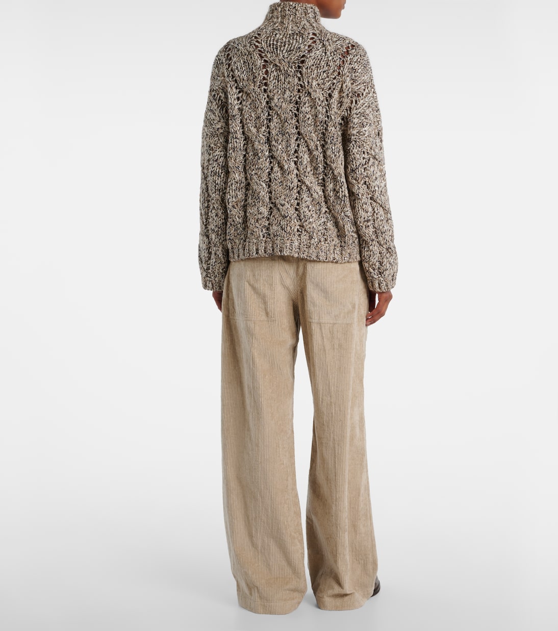 Cable-knit wool and cashmere turtleneck sweater | Brunello Cucinelli