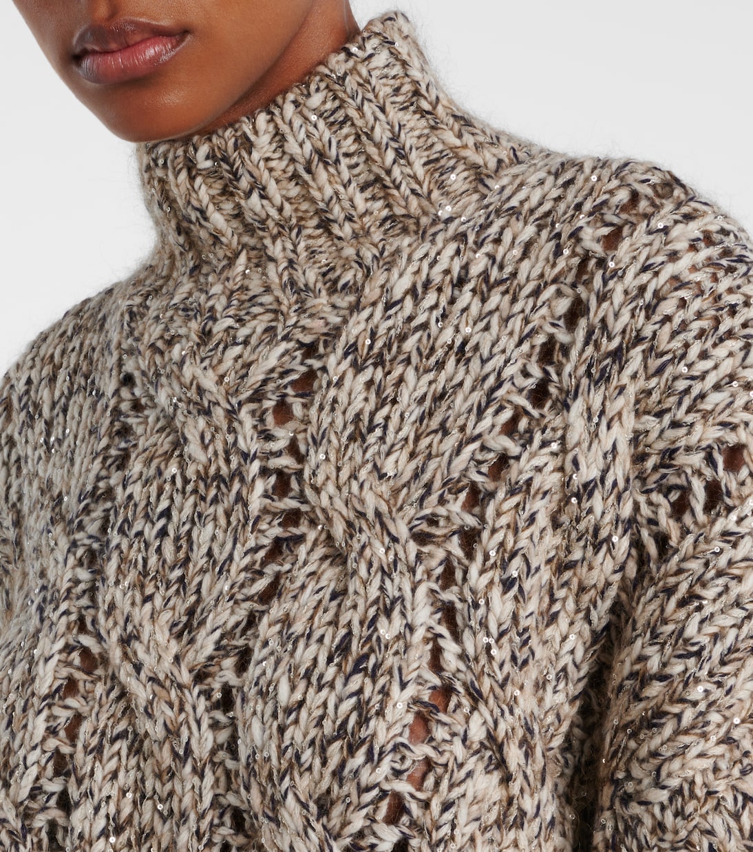 Cable-knit wool and cashmere turtleneck sweater | Brunello Cucinelli