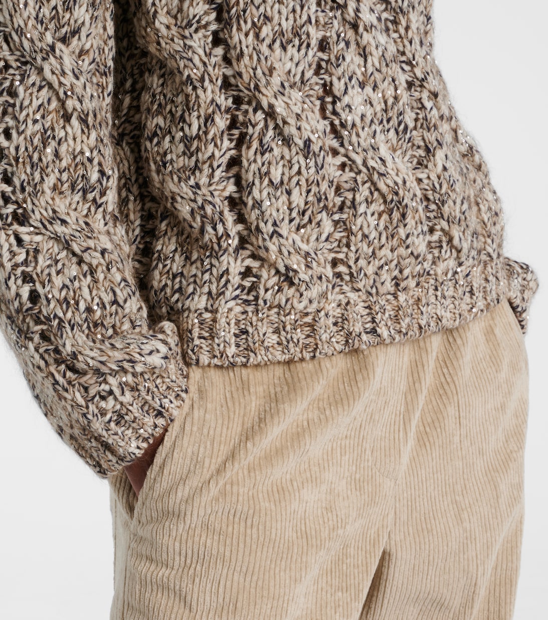Cable-knit wool and cashmere turtleneck sweater | Brunello Cucinelli