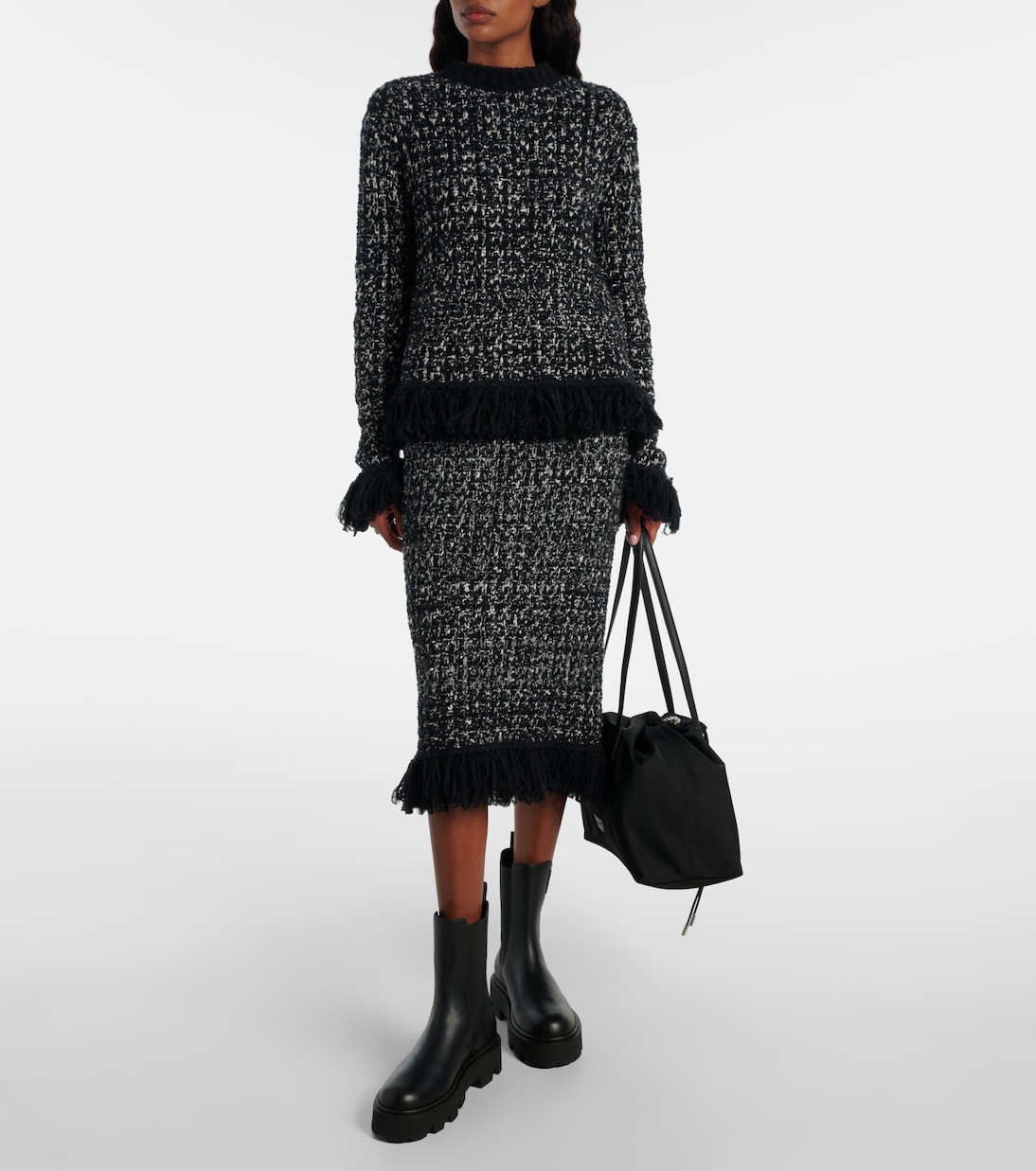 Fringed wool-blend pencil skirt | Moncler