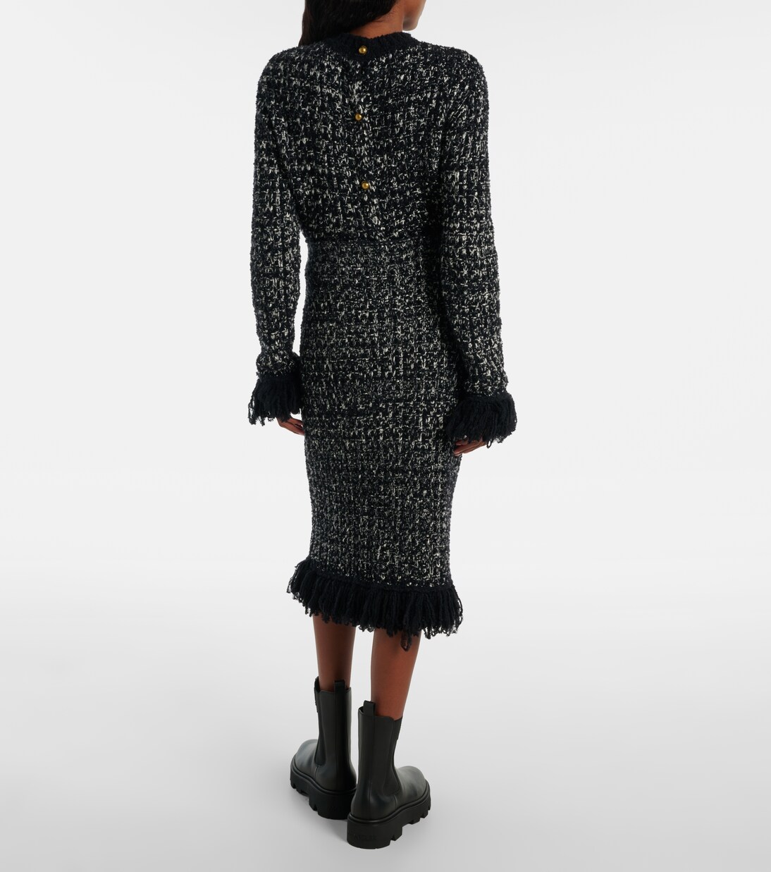 Fringed wool-blend pencil skirt | Moncler