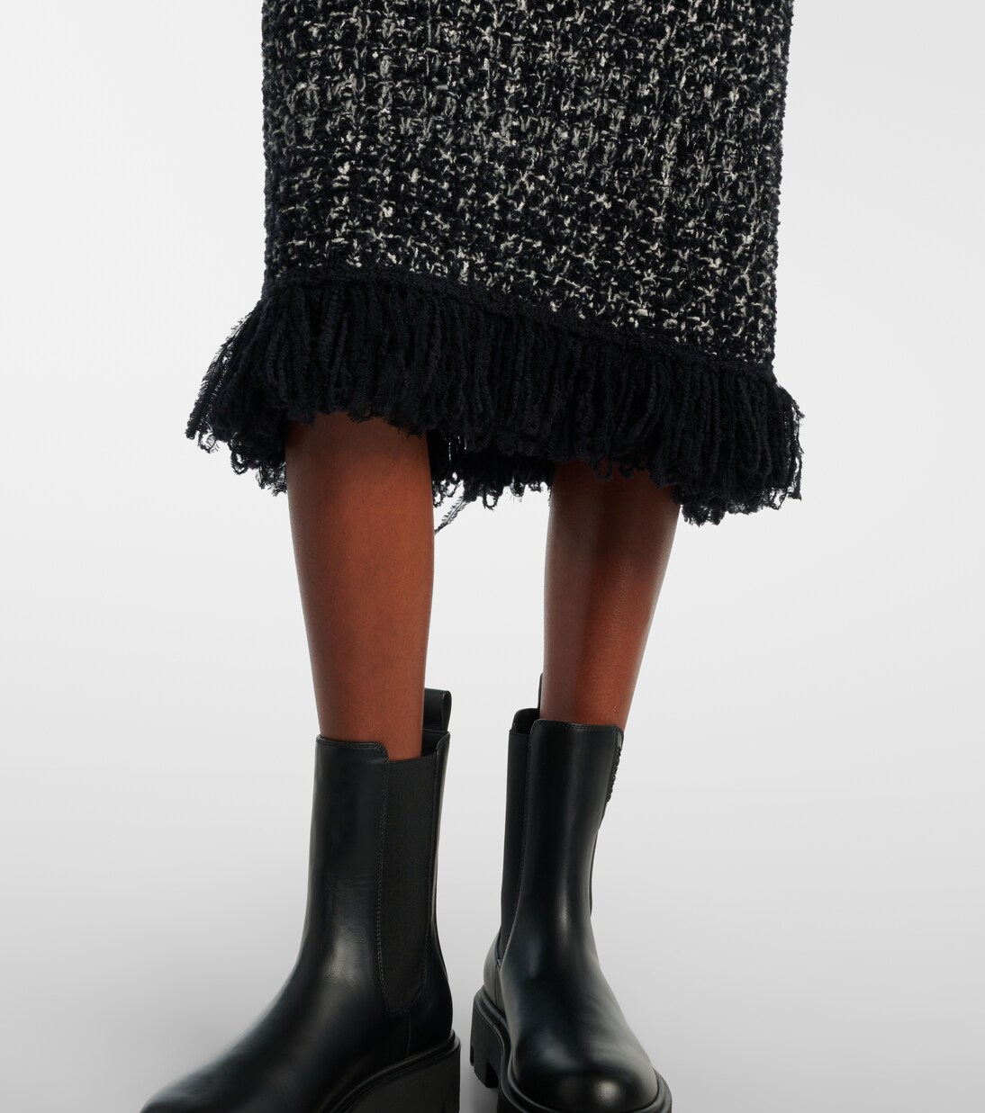 Fringed wool-blend pencil skirt | Moncler
