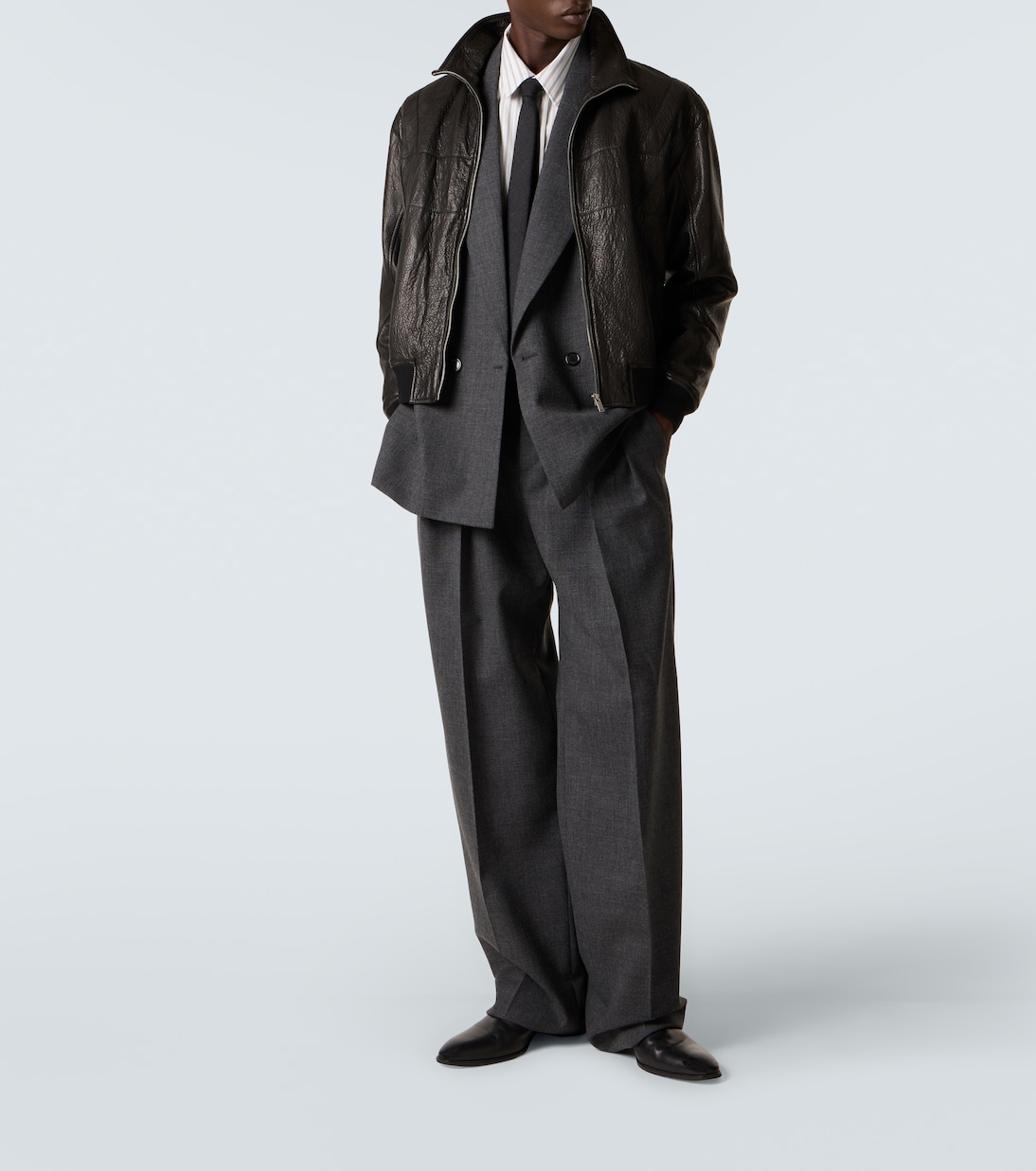 Low-rise wool chiné wide-leg pants | Saint Laurent