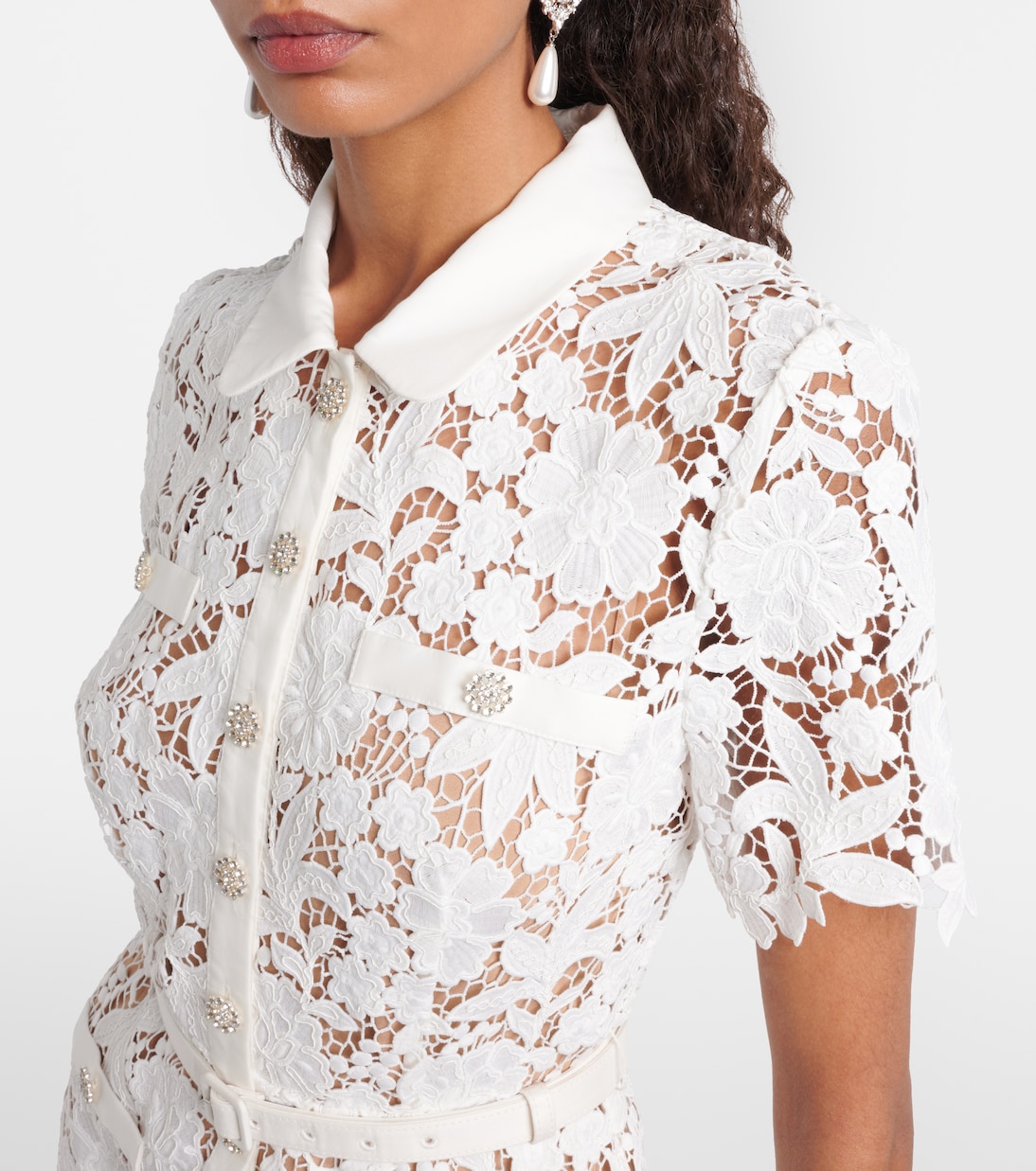 Belted lace shirt dress | Self-Portrait