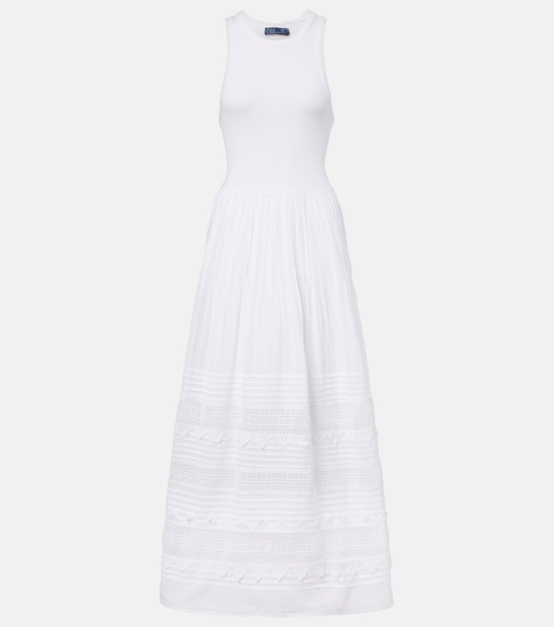 Vestido largo en mezcla de algodón con encaje | Polo Ralph Lauren