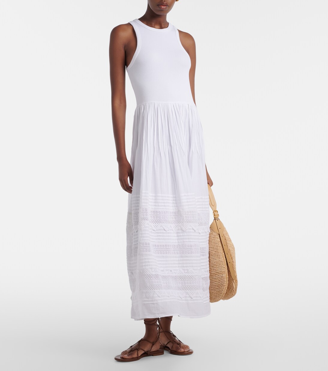 Vestido largo en mezcla de algodón con encaje | Polo Ralph Lauren