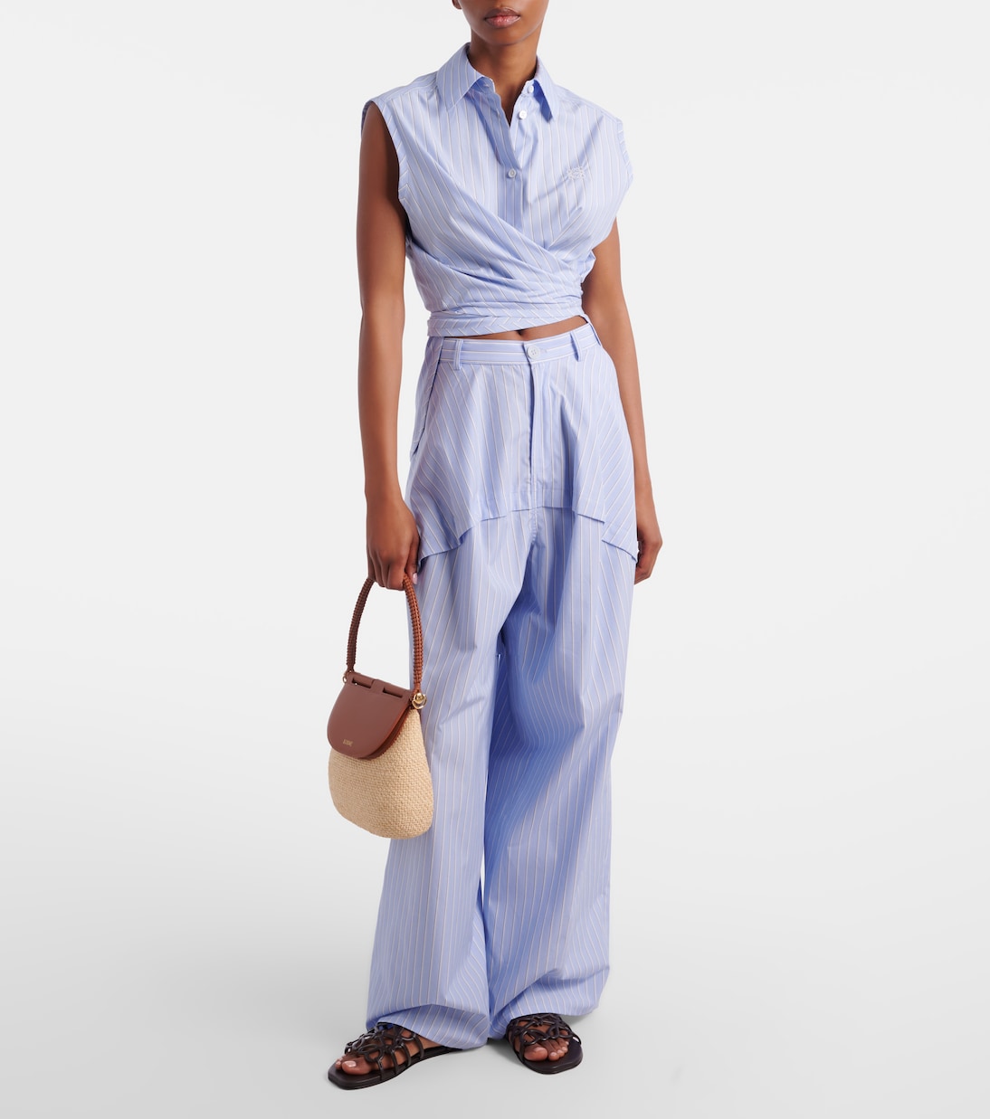 Paula's Ibiza striped cotton poplin wide-leg pants | Loewe