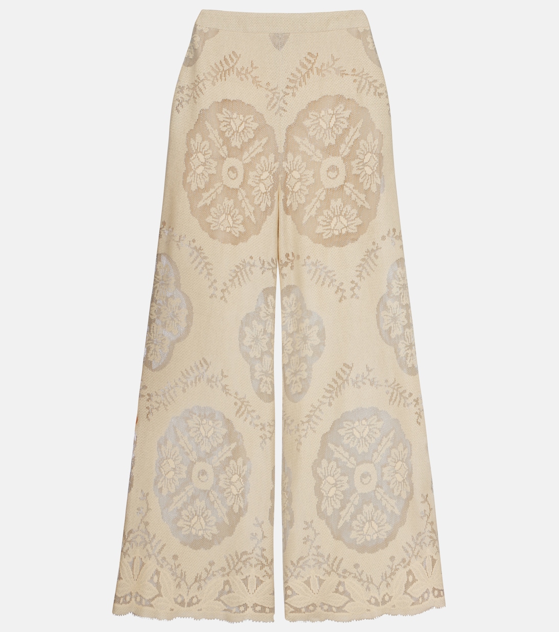 Embroidered cotton-blend wide-leg pants | Valentino
