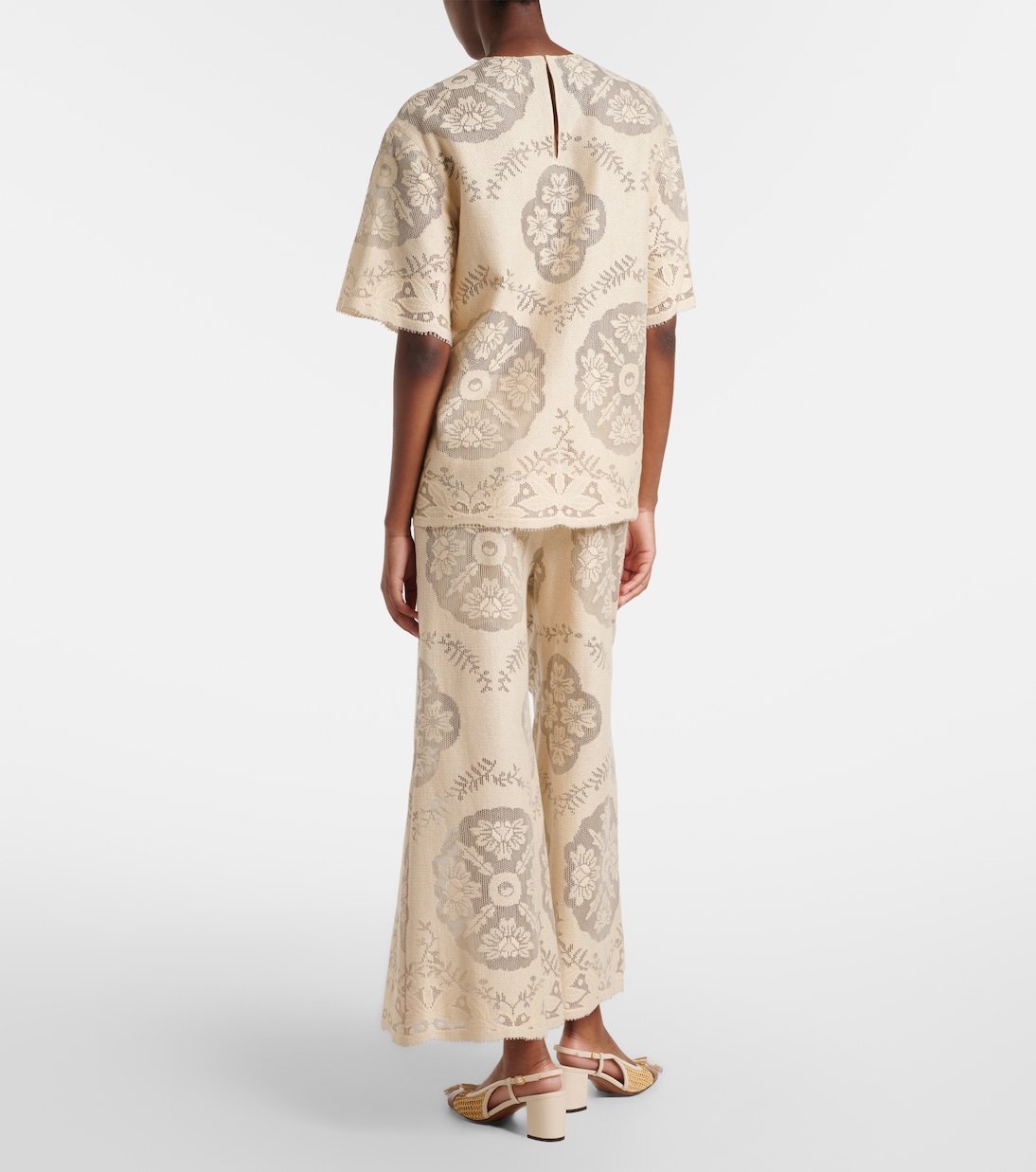 Embroidered cotton-blend wide-leg pants | Valentino