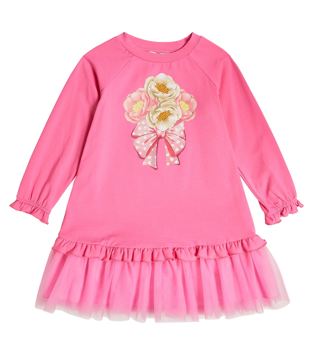 Tulle-trimmed printed jersey dress | Monnalisa