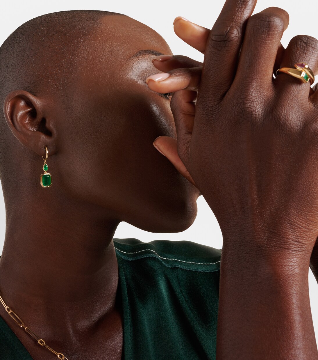 Illusion 18kt gold drop earrings with emeralds | Shay Jewelry