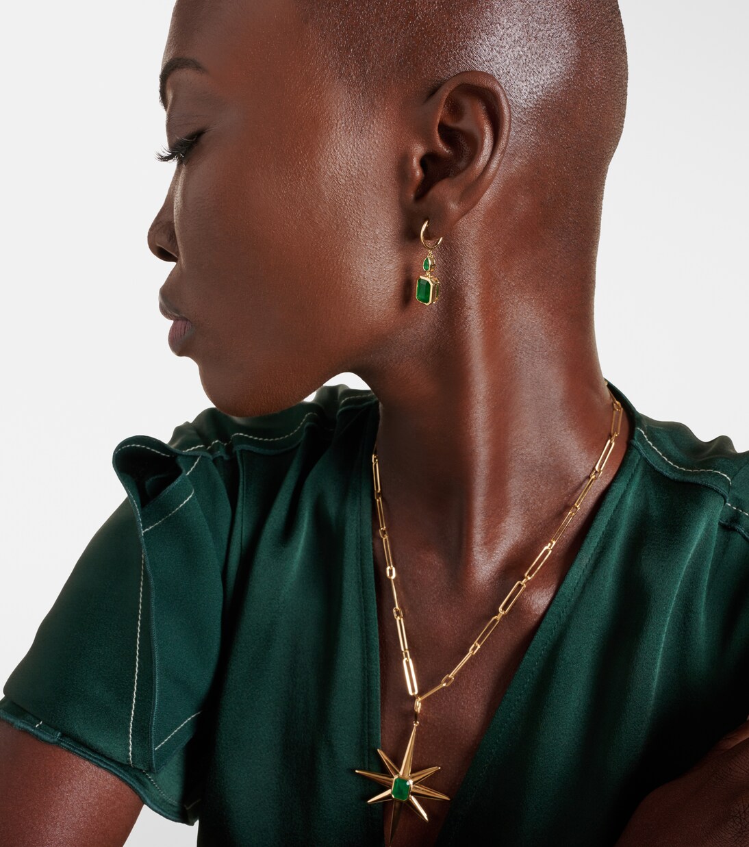 Illusion 18kt gold drop earrings with emeralds | Shay Jewelry