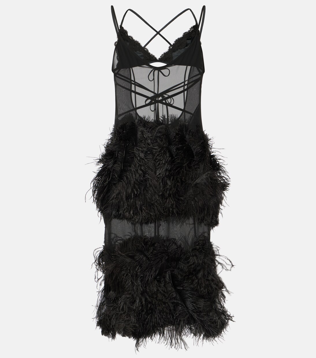 Sheer feather-trimmed midi dress | The Attico