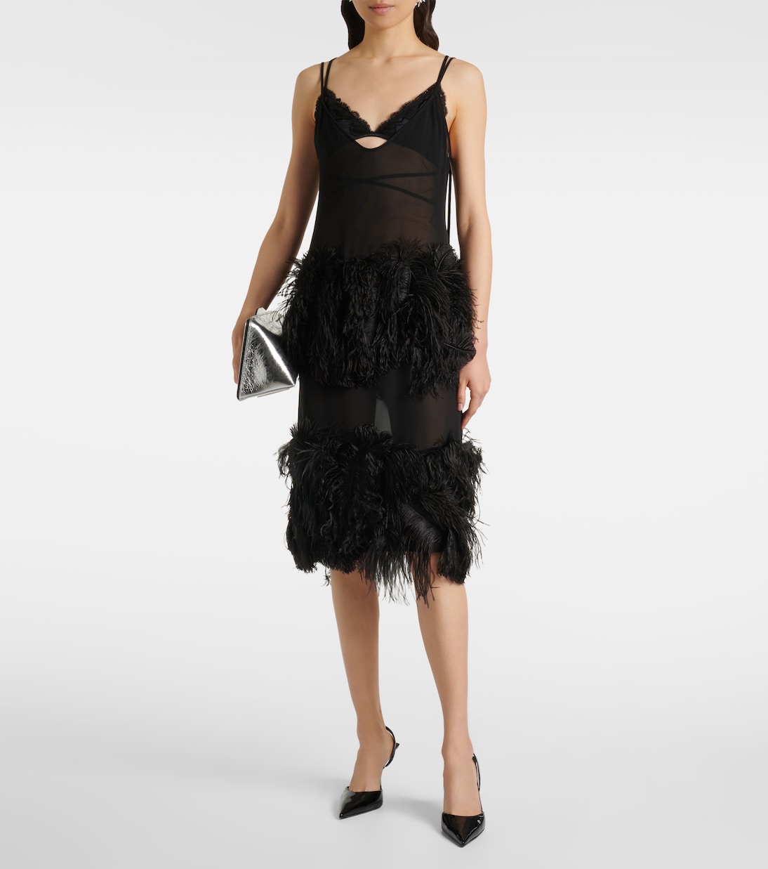 Sheer feather-trimmed midi dress | The Attico