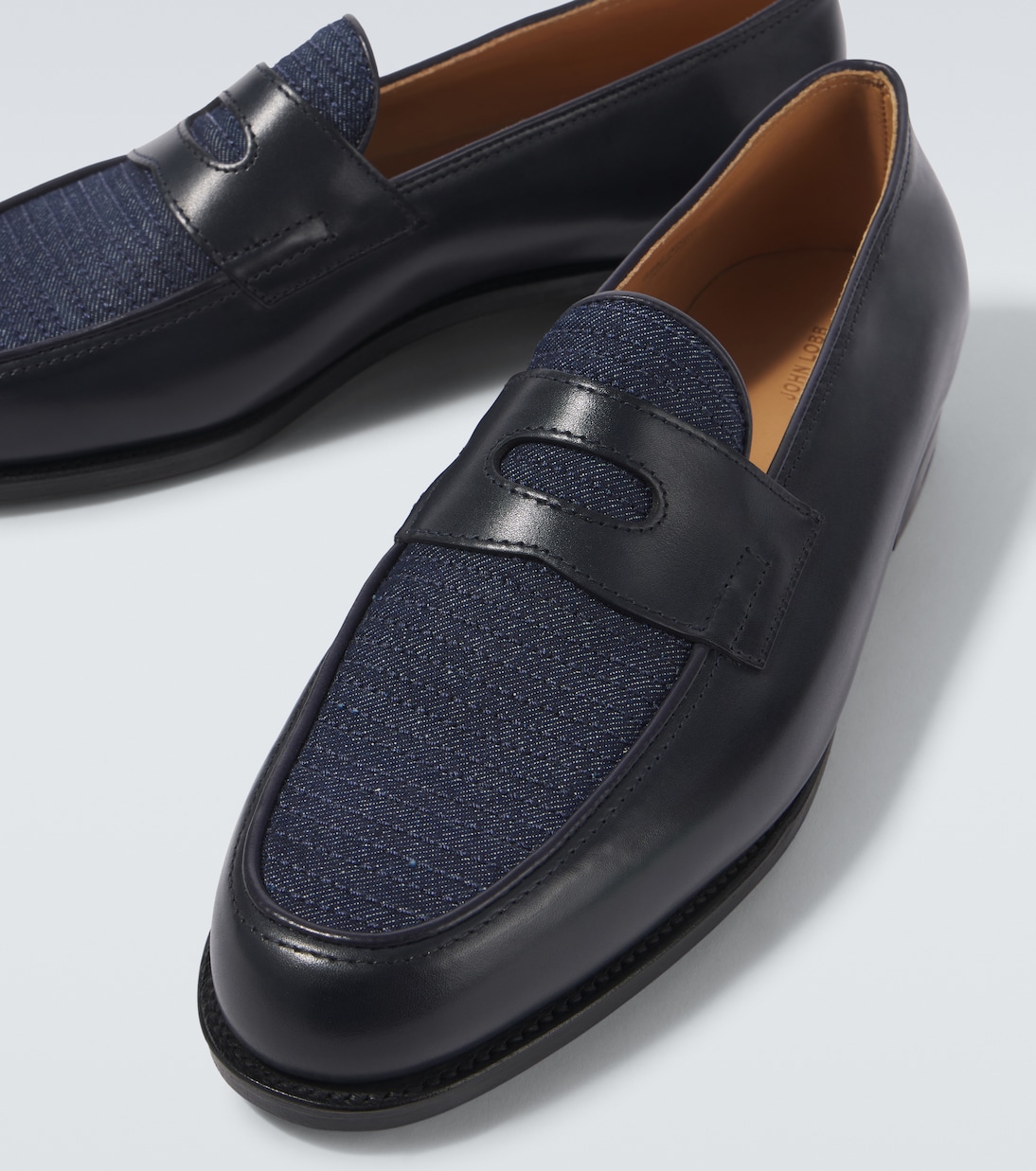Lopez leather and denim penny loafers | John Lobb