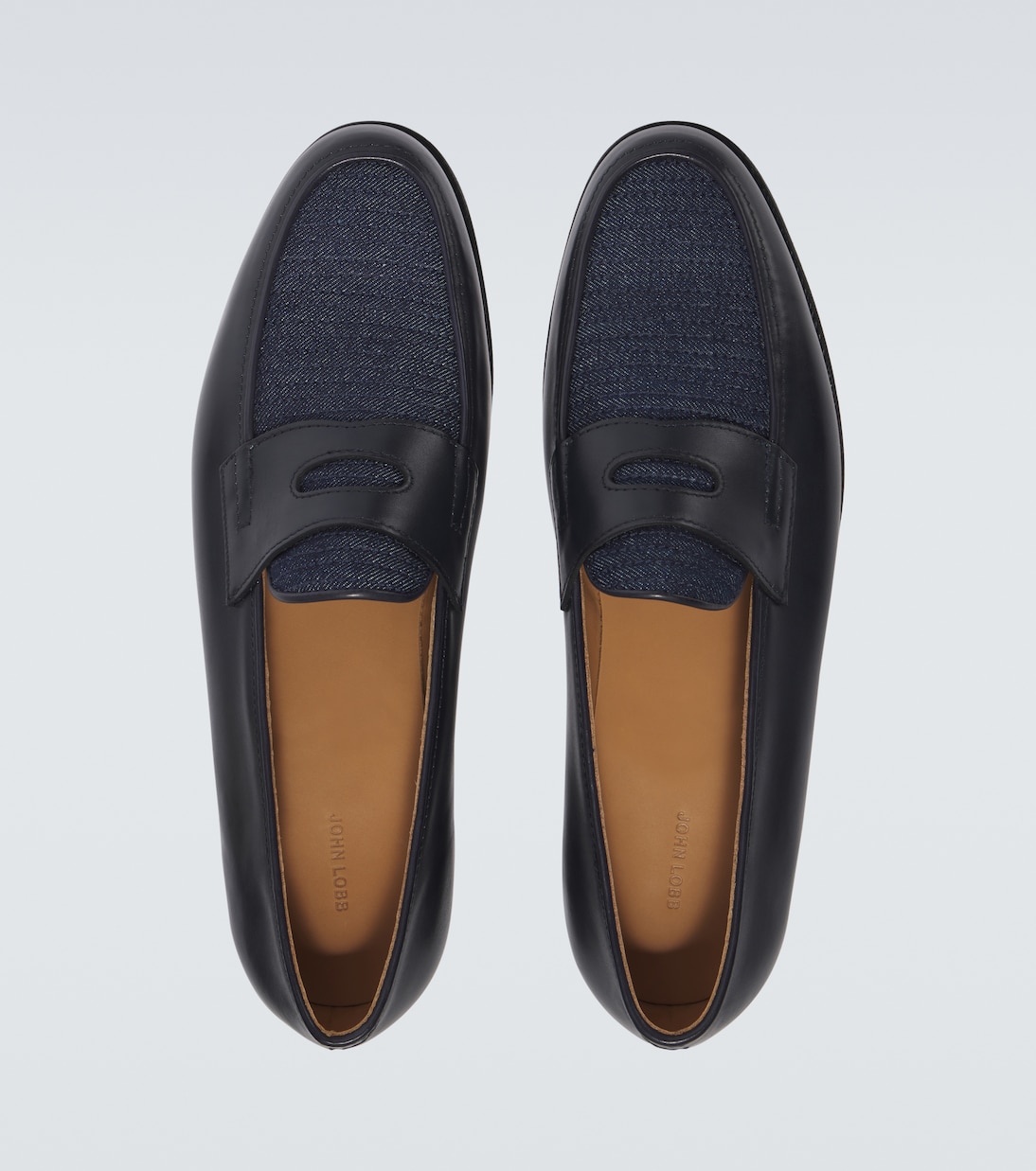 Lopez leather and denim penny loafers | John Lobb