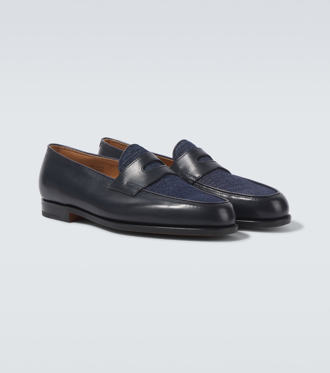 Lopez leather and denim penny loafers | John Lobb