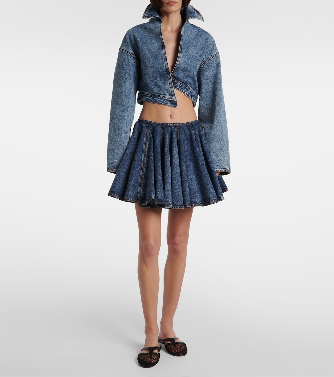 Asymmetric cropped denim jacket | Alaïa