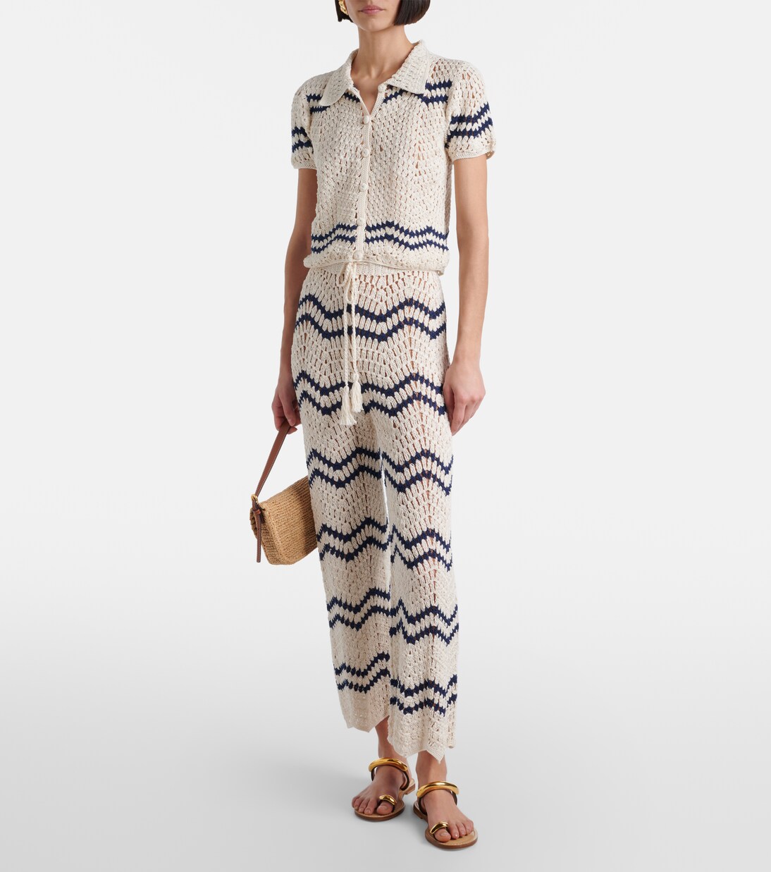 Pantalon ample Nautical en crochet de coton | Anna Kosturova