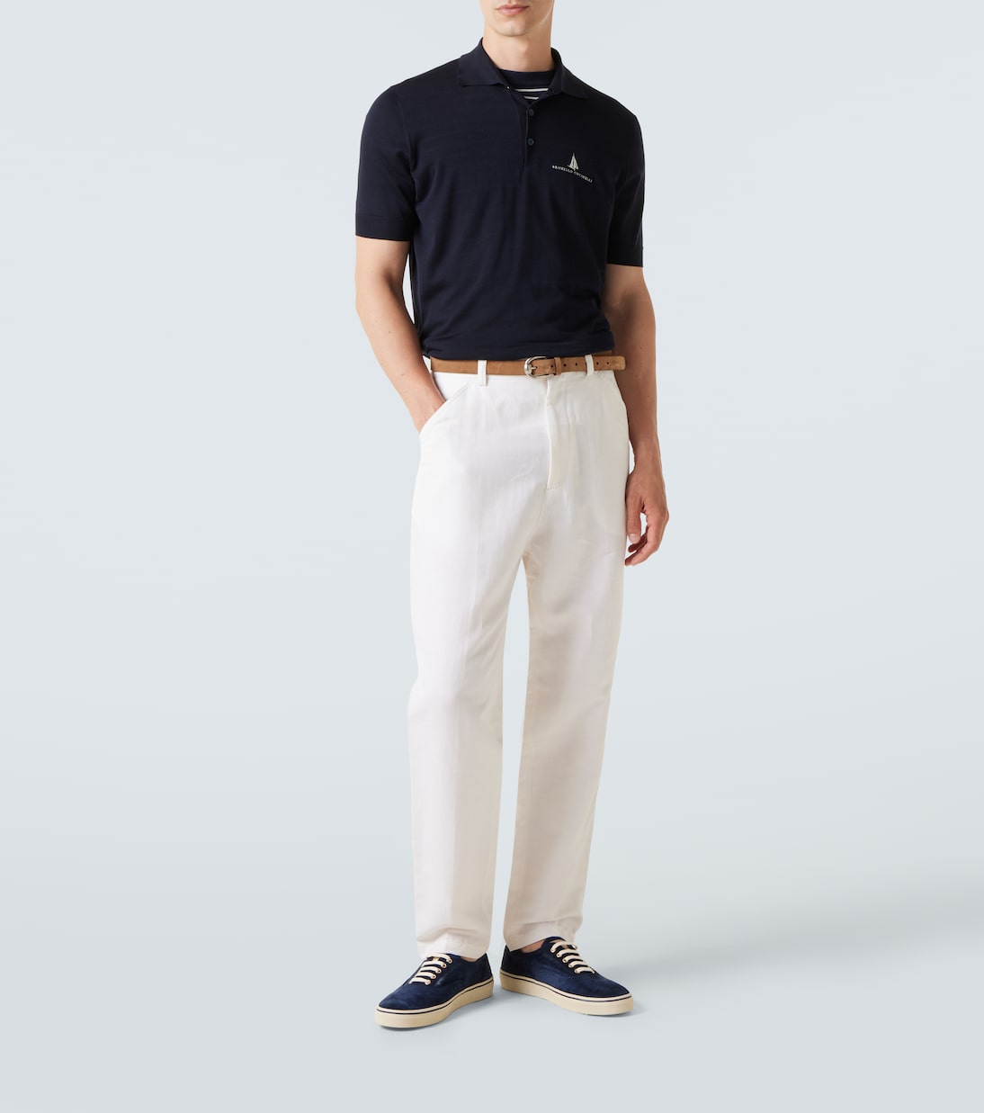 Polo de seda y algodón con logo | Brunello Cucinelli