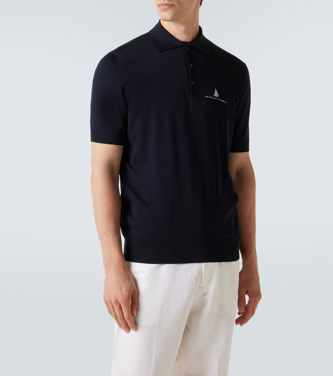 Polo de seda y algodón con logo | Brunello Cucinelli