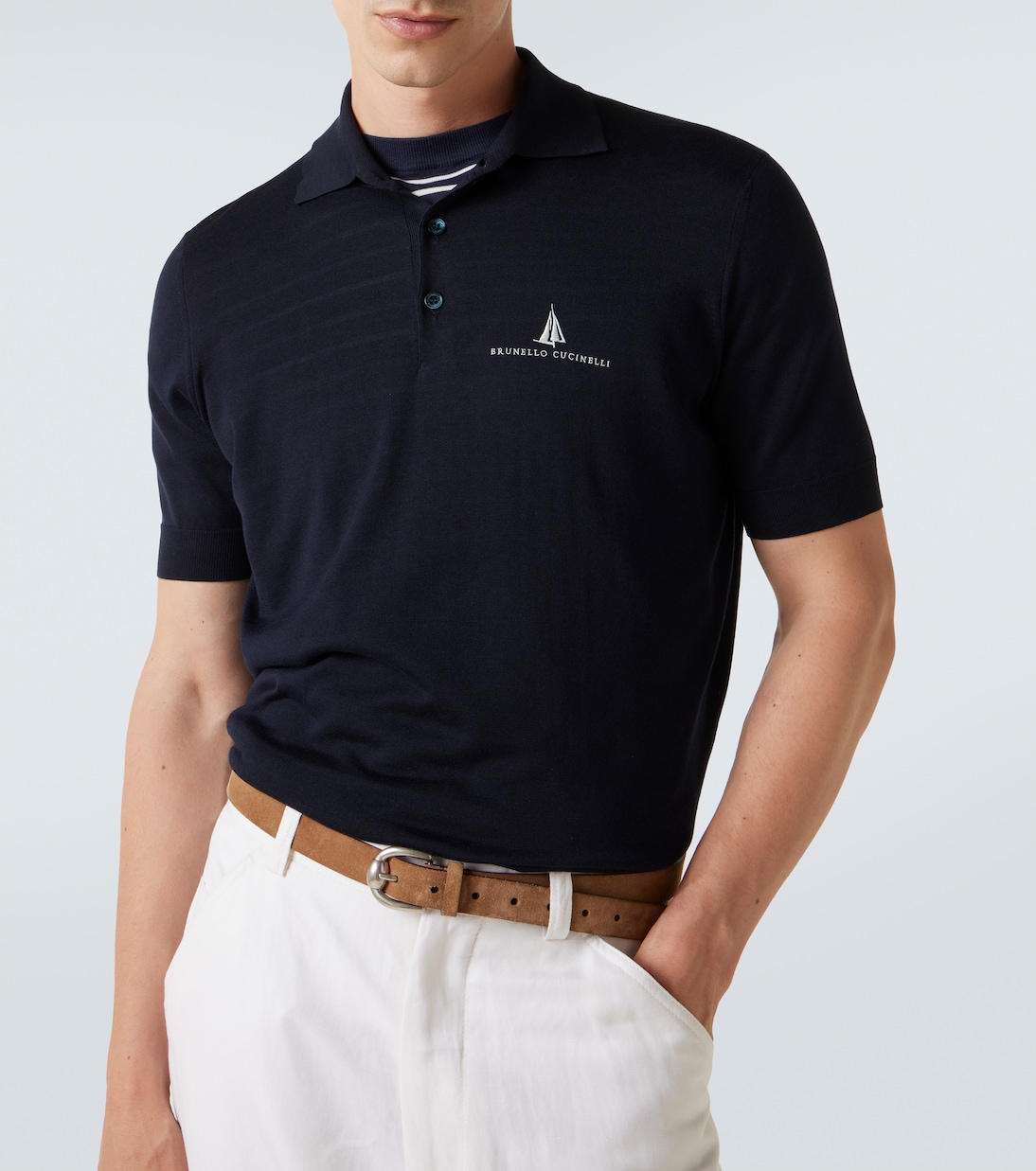 Polo de seda y algodón con logo | Brunello Cucinelli