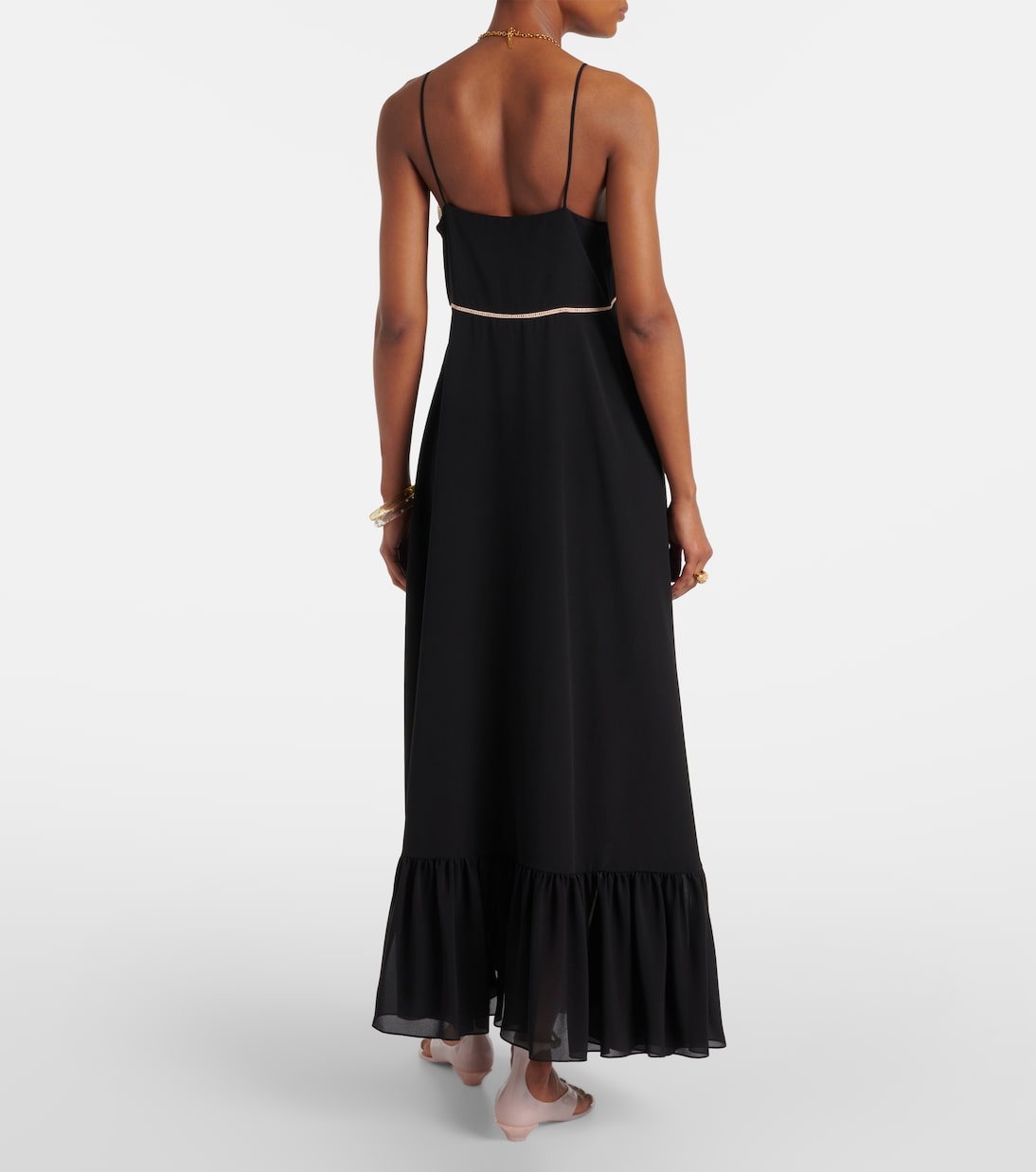 Vestido midi de chifón de seda con encaje | Chloé