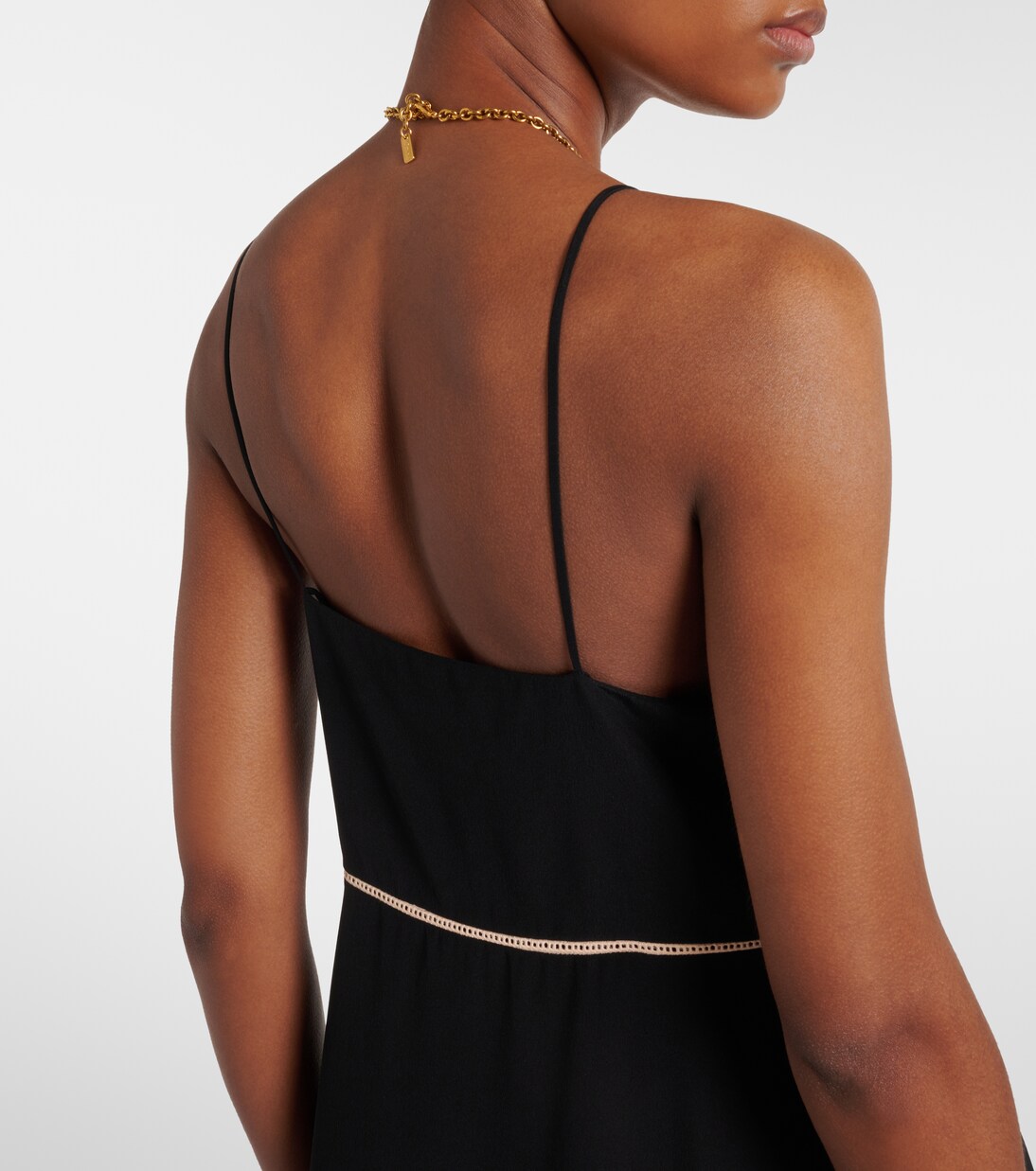 Vestido midi de chifón de seda con encaje | Chloé