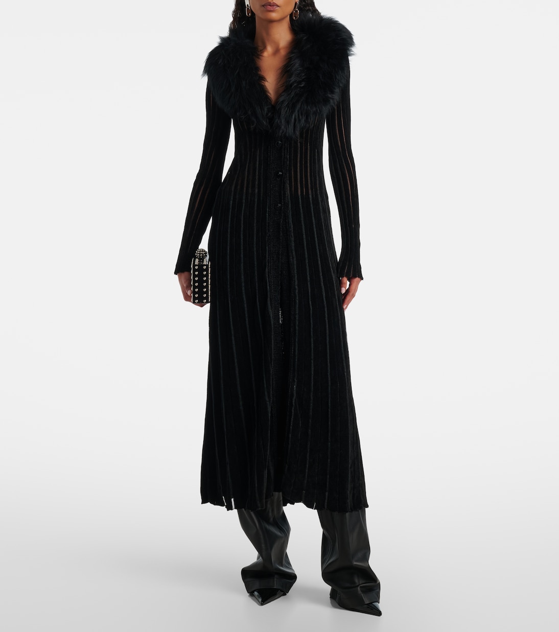 Vestido largo a rayas con borrego | Blumarine