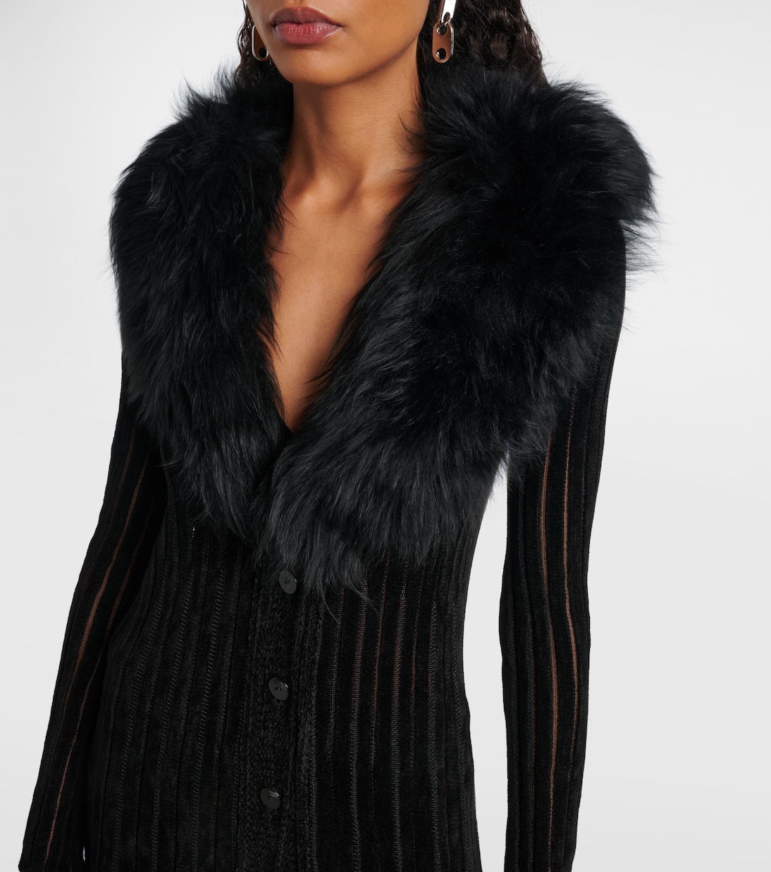 Vestido largo a rayas con borrego | Blumarine