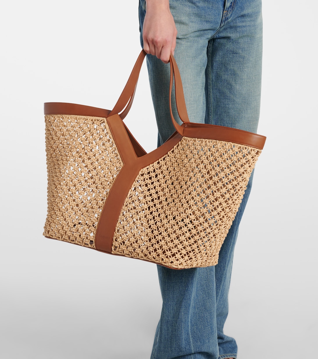 Shopper Y in rafia con pelle | Saint Laurent
