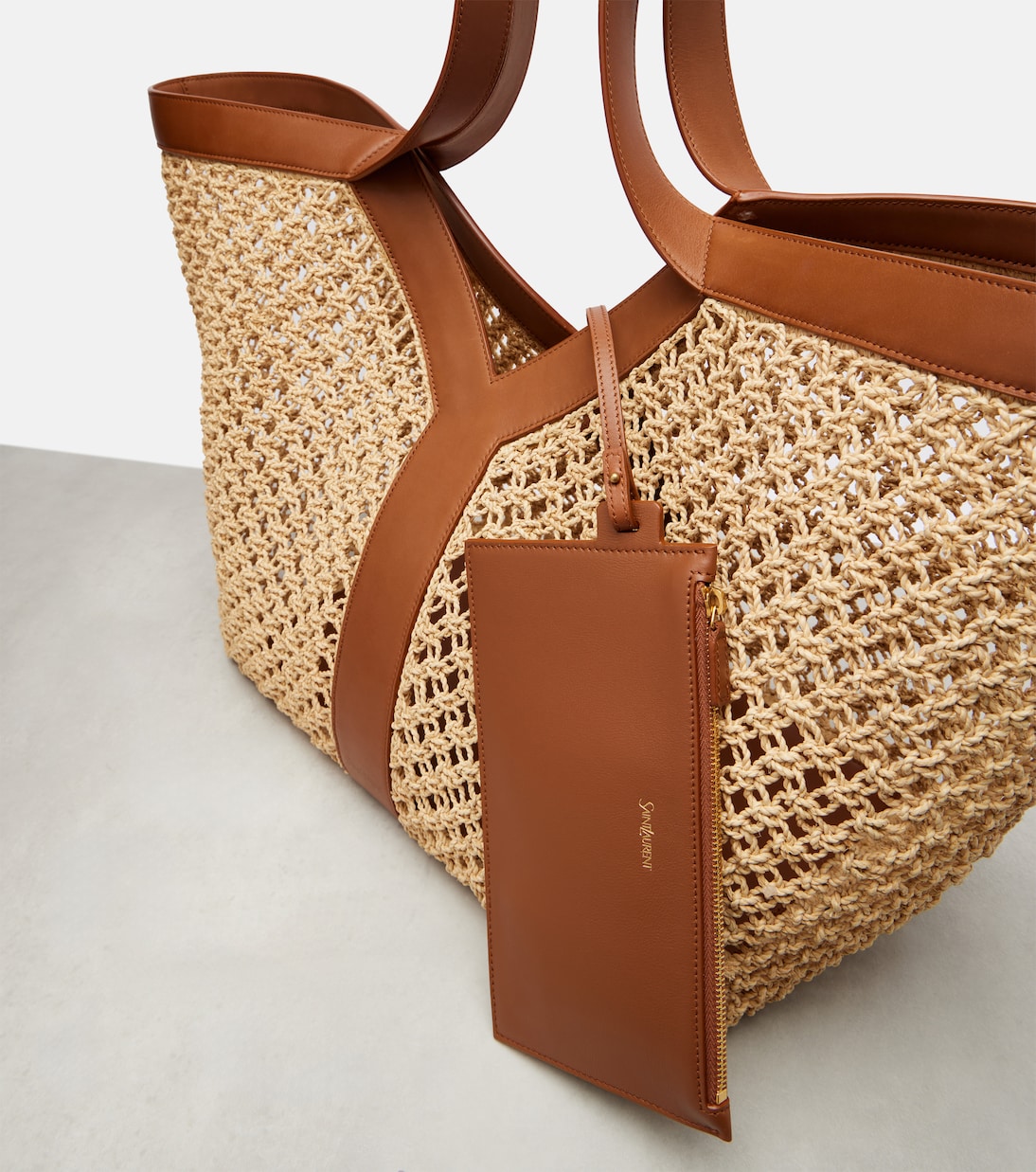 Shopper Y in rafia con pelle | Saint Laurent