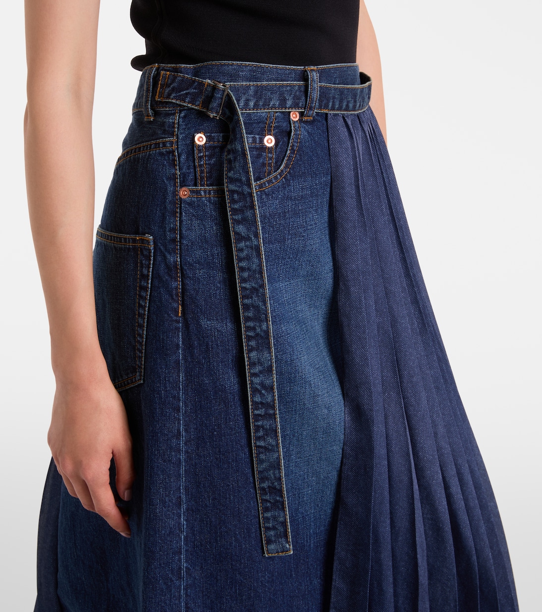 Pleated denim midi skirt | Sacai