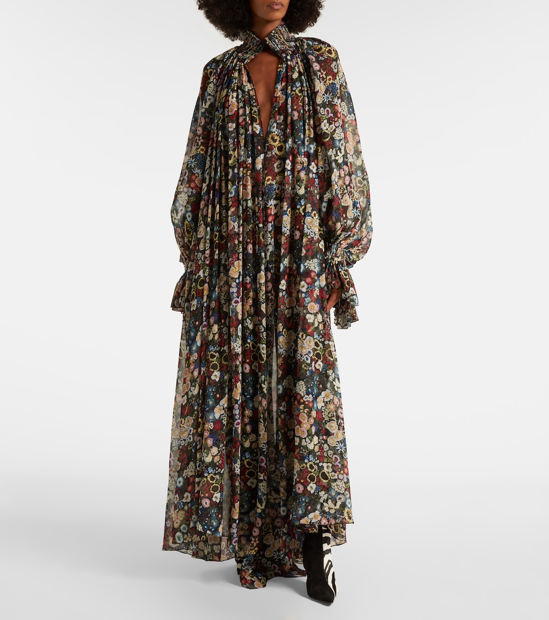 Edgar花卉真丝薄纱加长连衣裙 | Khaite