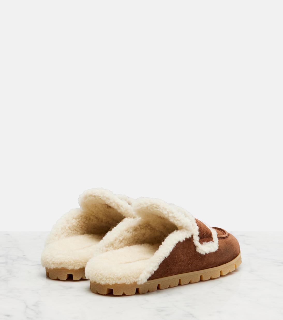 Shearling-lined suede mules | Prada