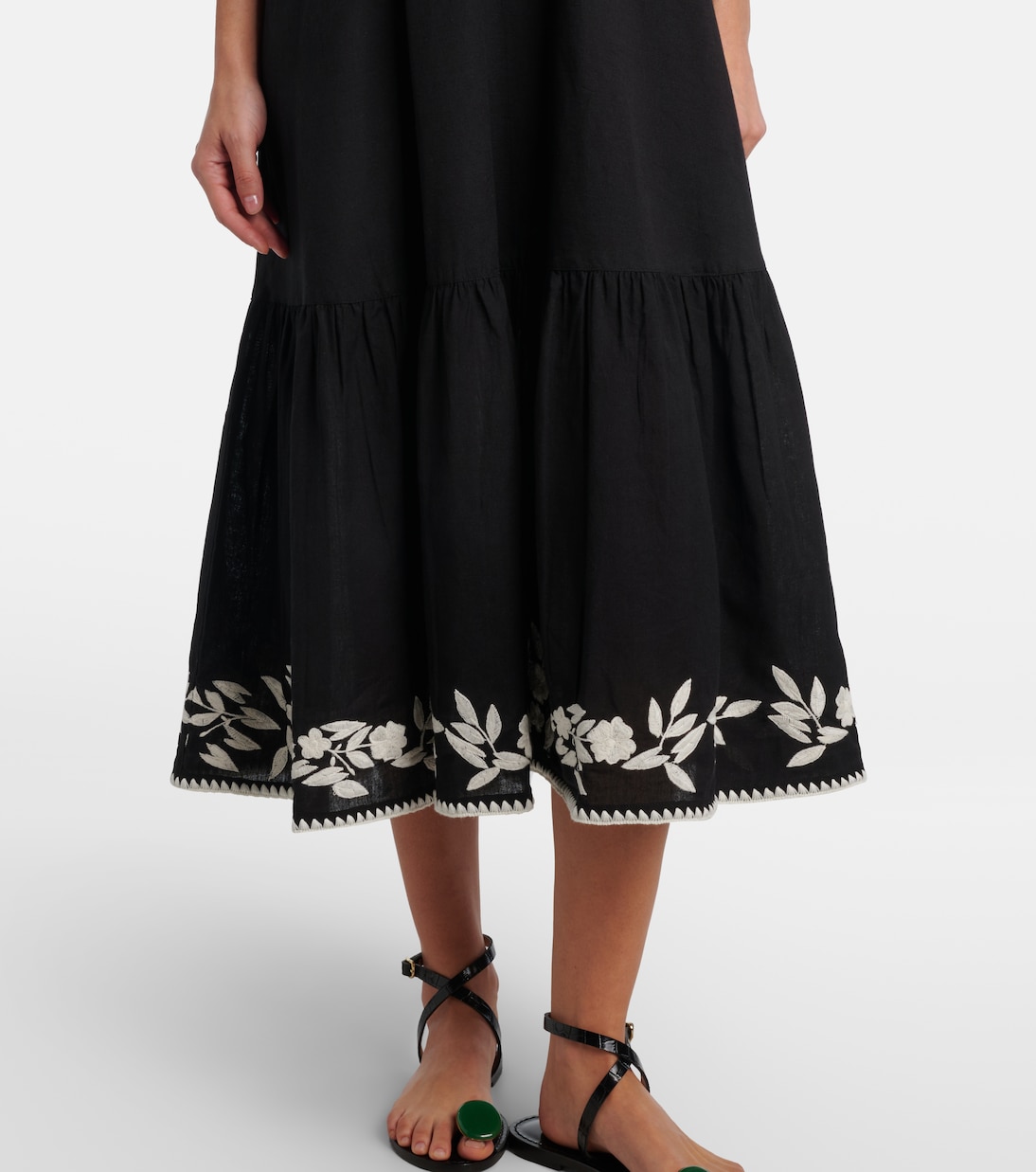 Embroidered cotton and linen midi dress | Juliet Dunn