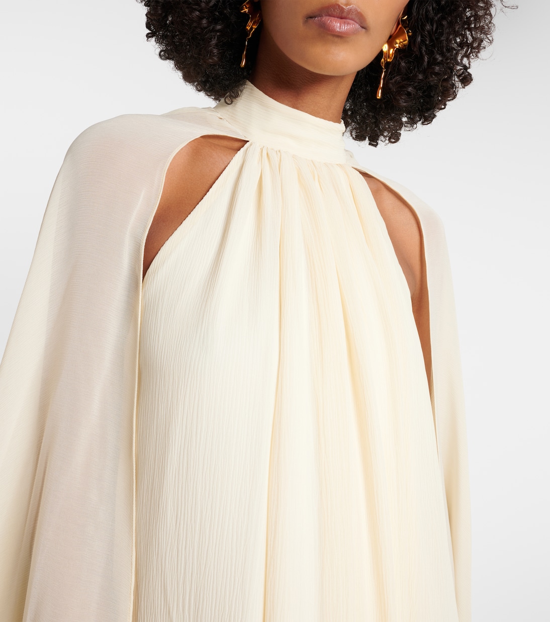 Feather-trimmed silk gown | Taller Marmo