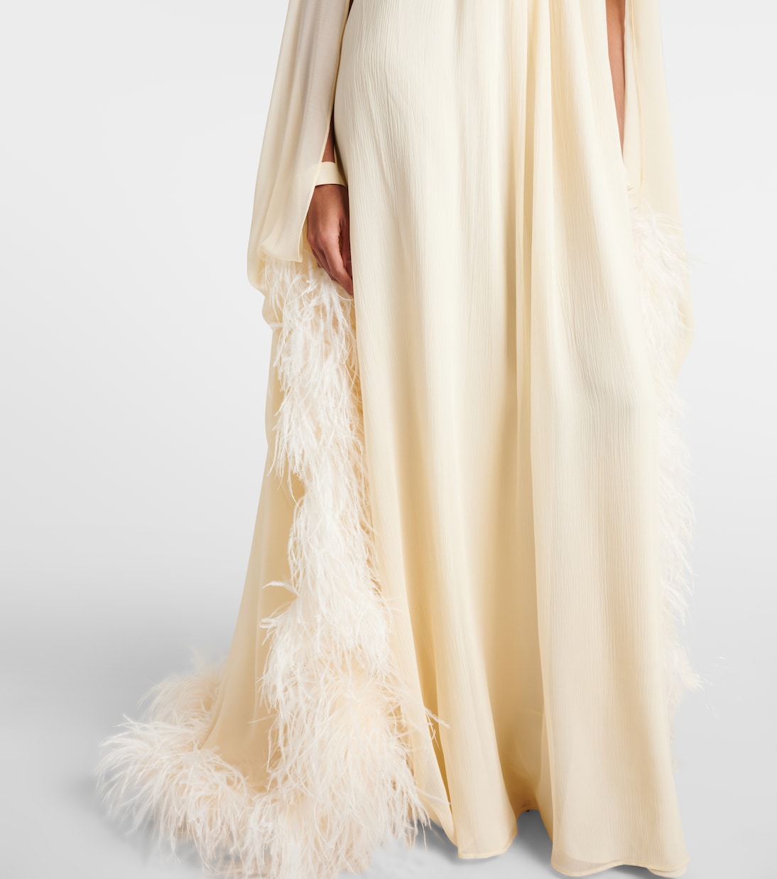 Feather-trimmed silk gown | Taller Marmo