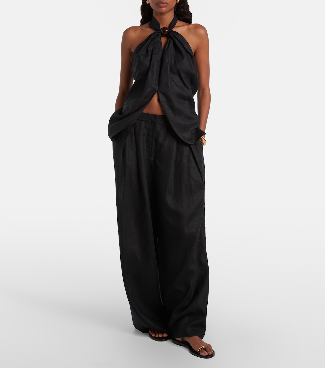 Biba embellished halterneck linen top | Faithfull