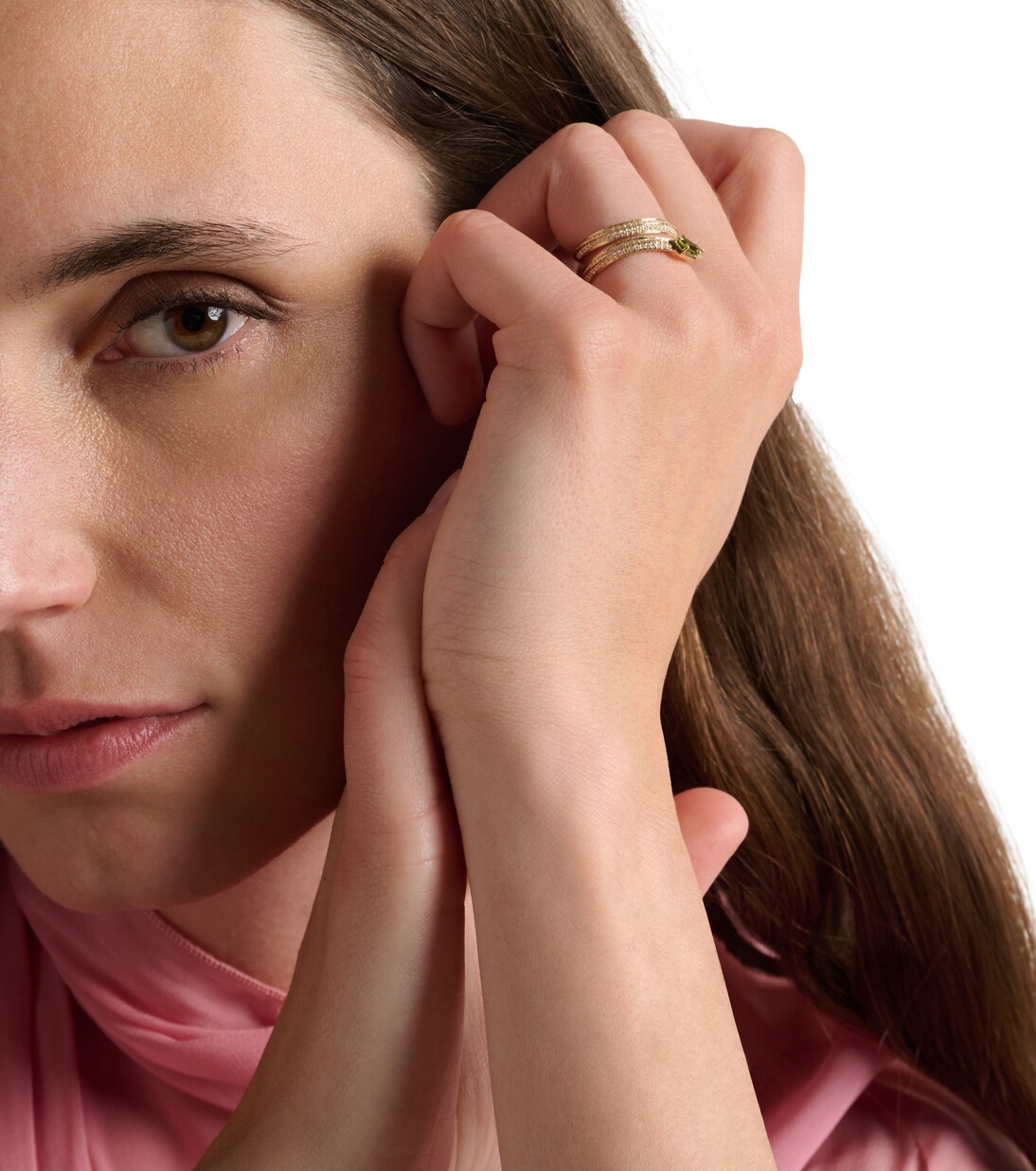 Shield Serpent 14kt gold ring with diamonds and green tourmaline | Stone and Strand