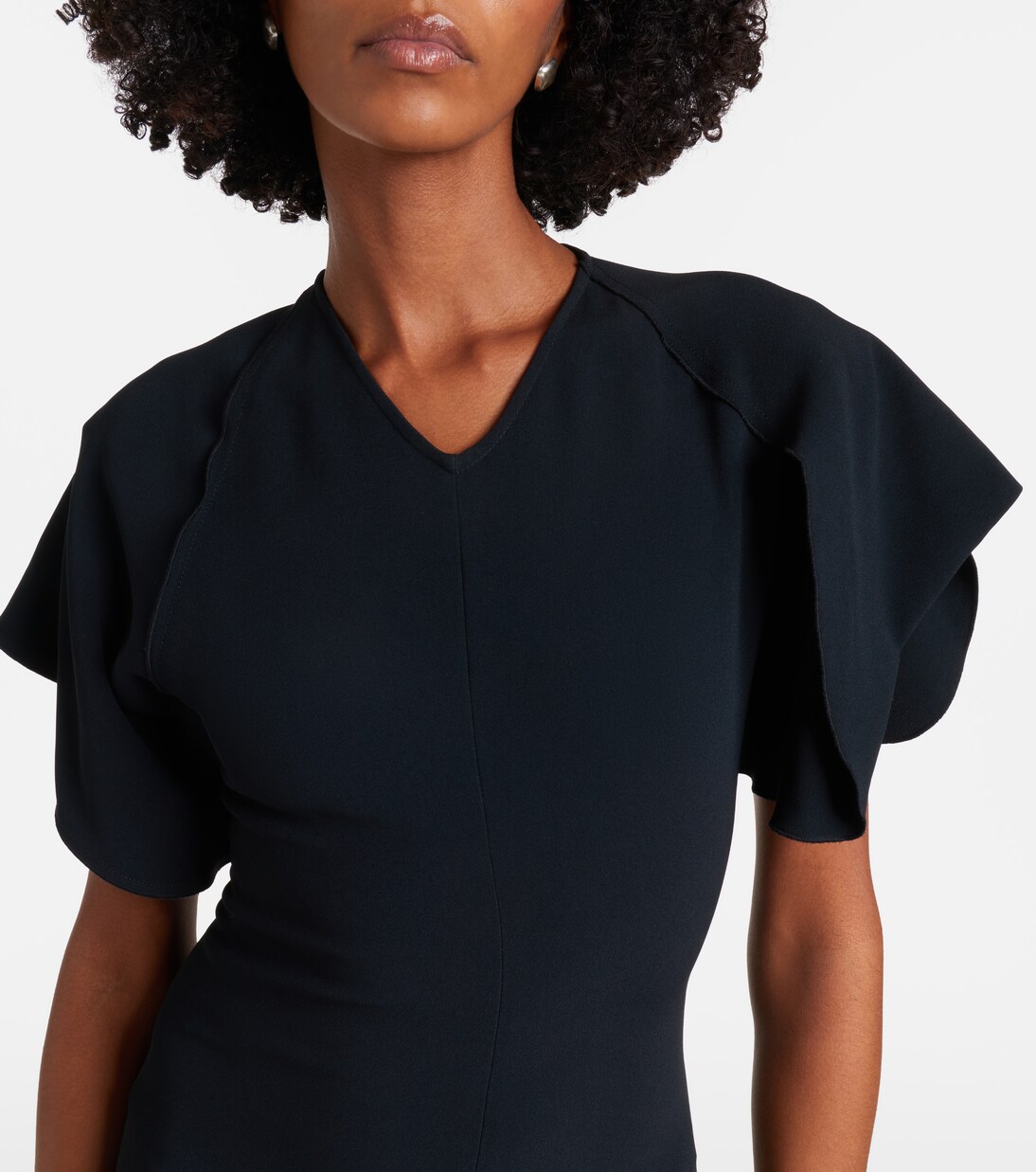 Vestido midi asimétrico de cady drapeado | Victoria Beckham