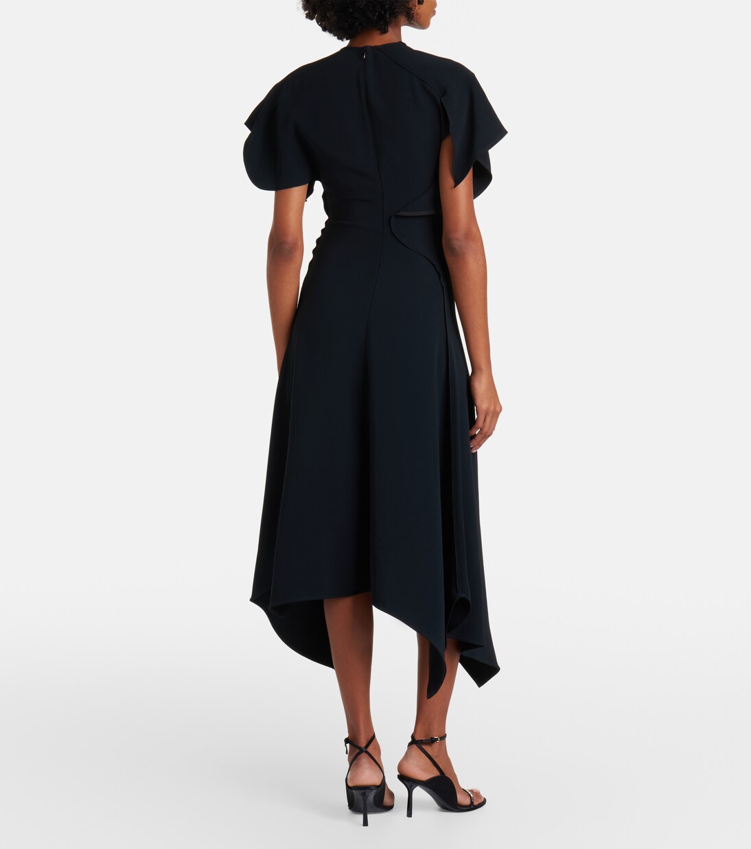 Vestido midi asimétrico de cady drapeado | Victoria Beckham