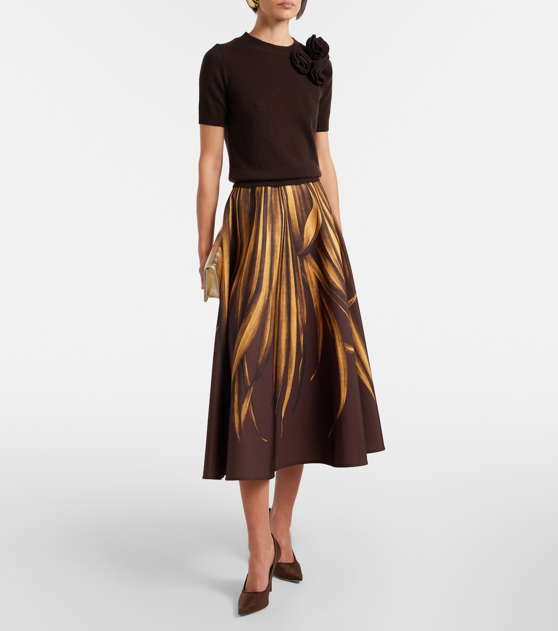 Printed faille midi skirt | Oscar de la Renta