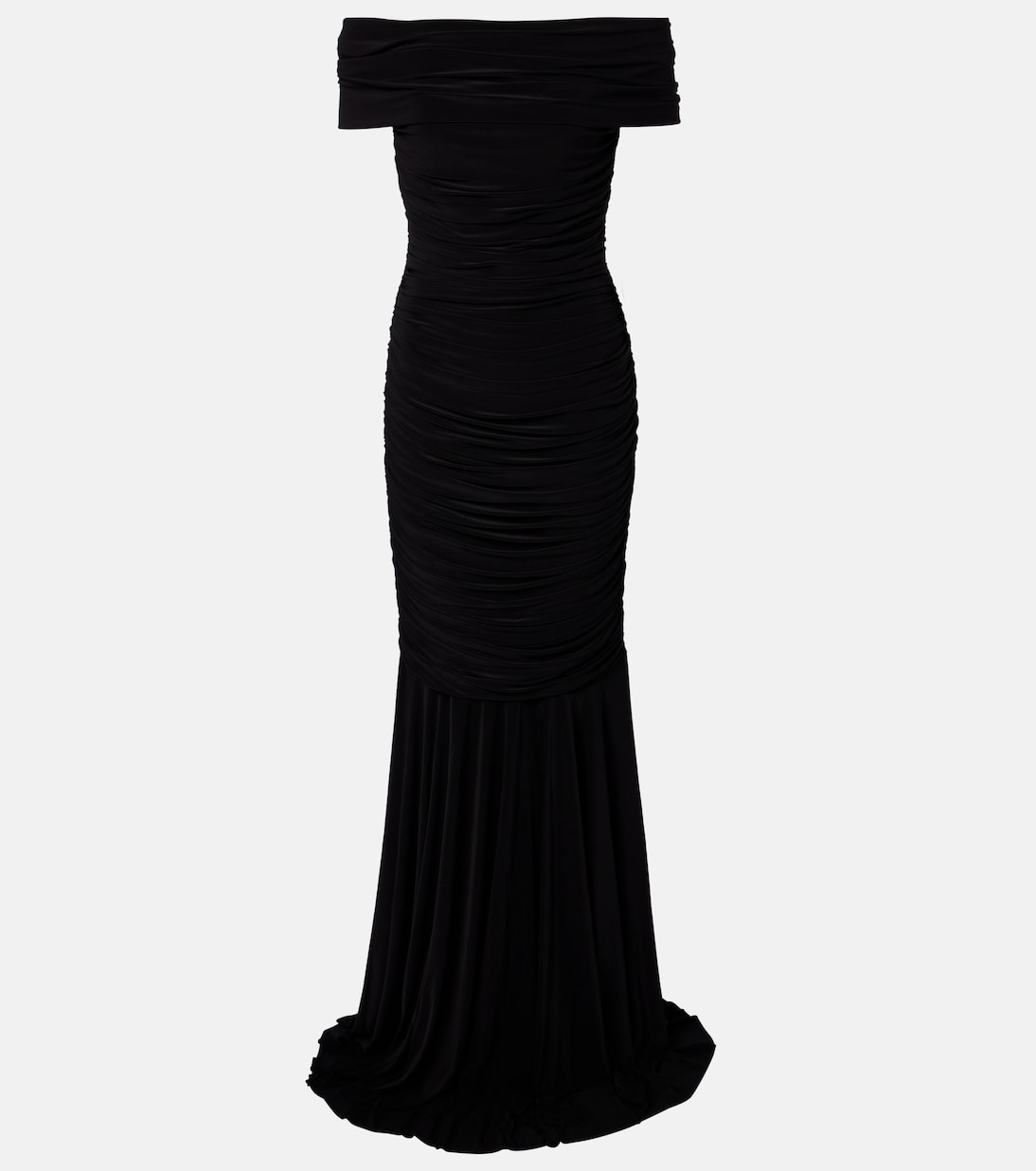 Off-shoulder ruched jersey gown | Norma Kamali