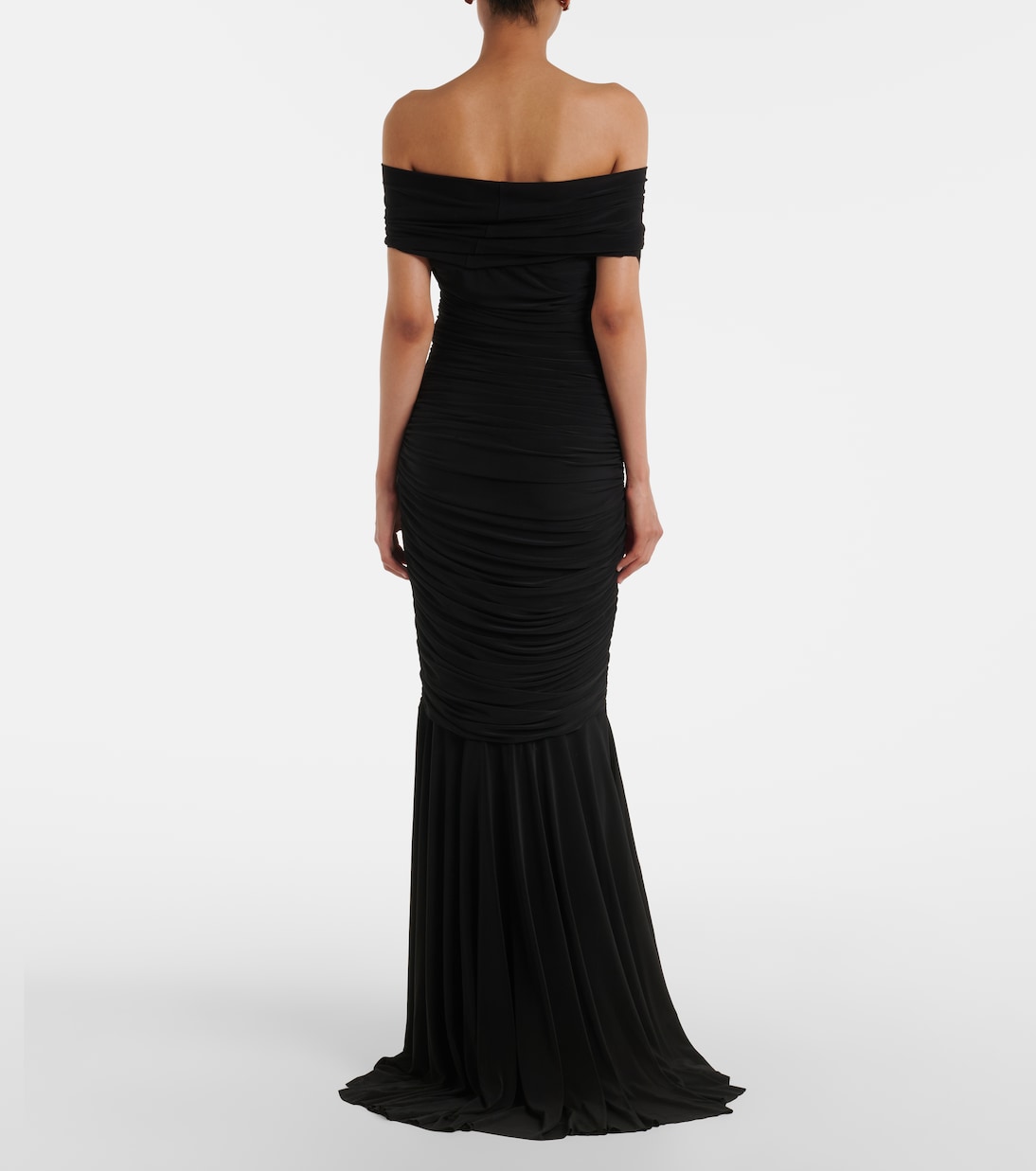 Off-shoulder ruched jersey gown | Norma Kamali