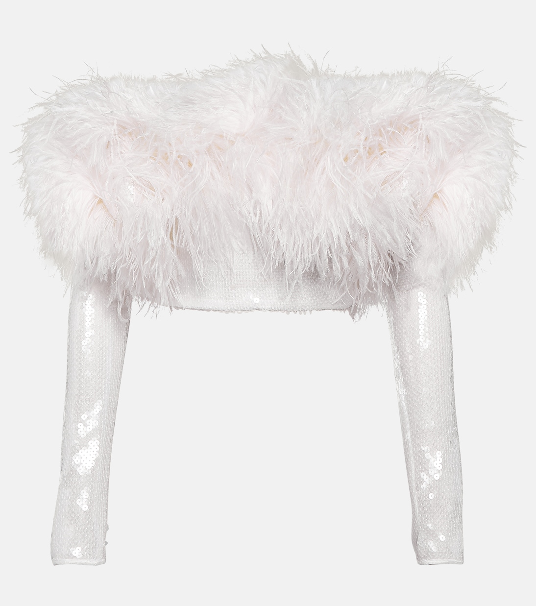 Cropped-Top mit Pailletten und Federn | David Koma