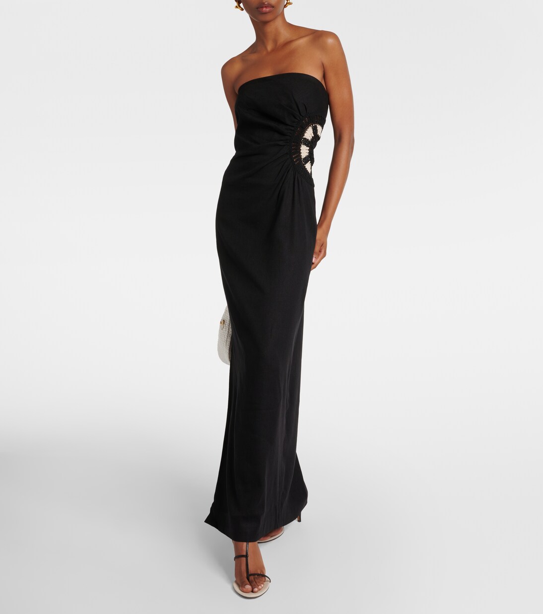 Robe midi Dorian brodée en lin et coton | SIR