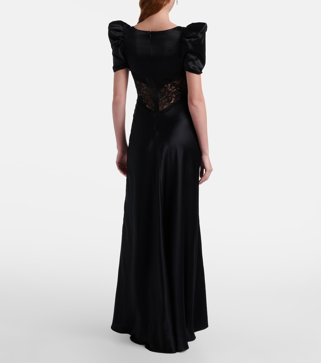 Abito lungo in charmeuse di seta e pizzo | Rodarte