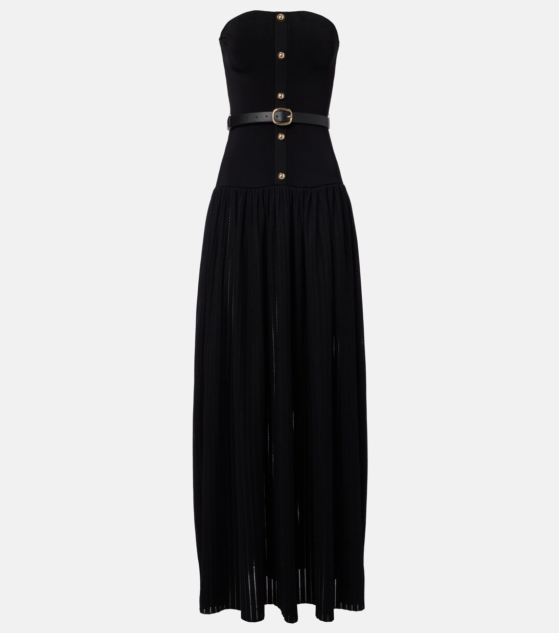 Belted knitted strapless maxidress | Self-Portrait